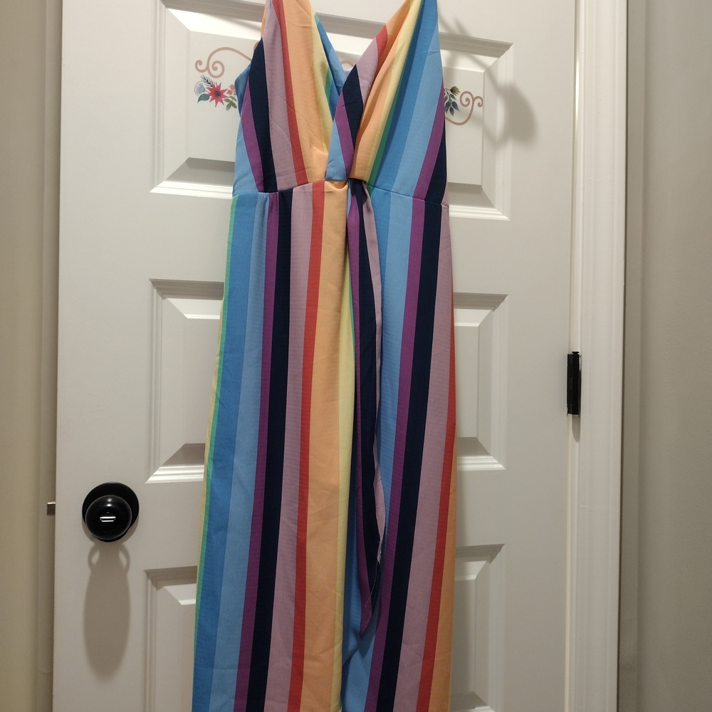 Blu Pepper Multicolor Vertical Stripe V-Neck Jumpsuit